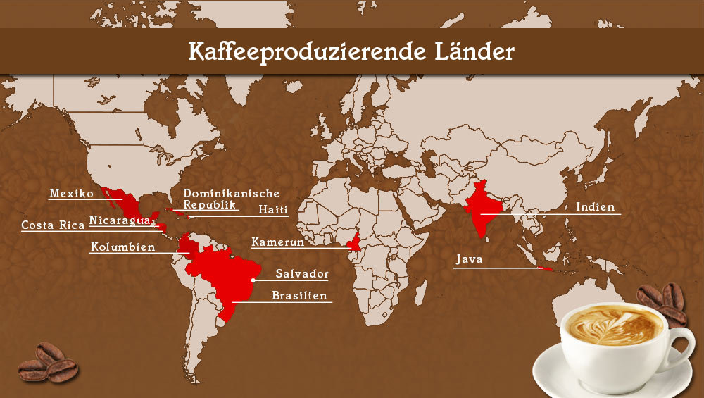 Übersichtkarte Kaffee-Anbaugebiete